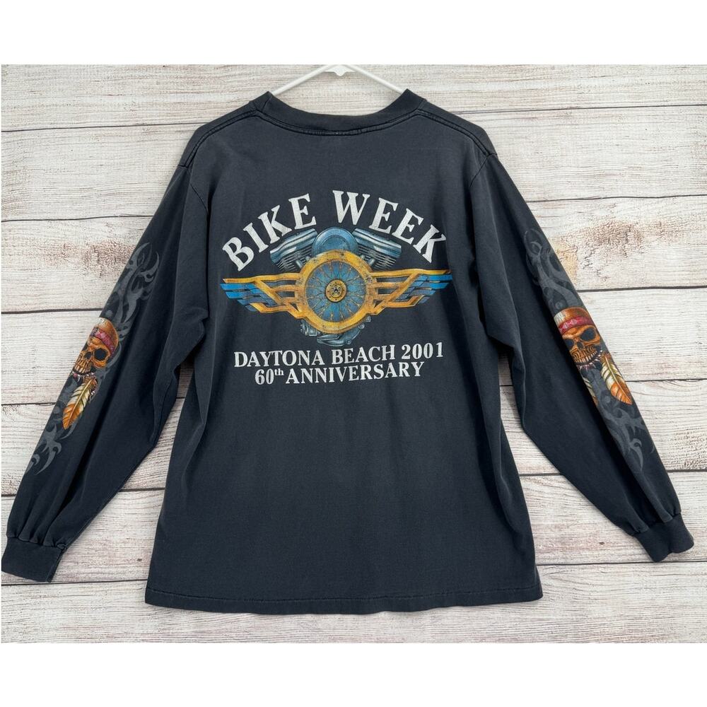 Vintage Y2K 60th Anniversary Bike Week Long Sleeve T-Shirt Mens Large Gray